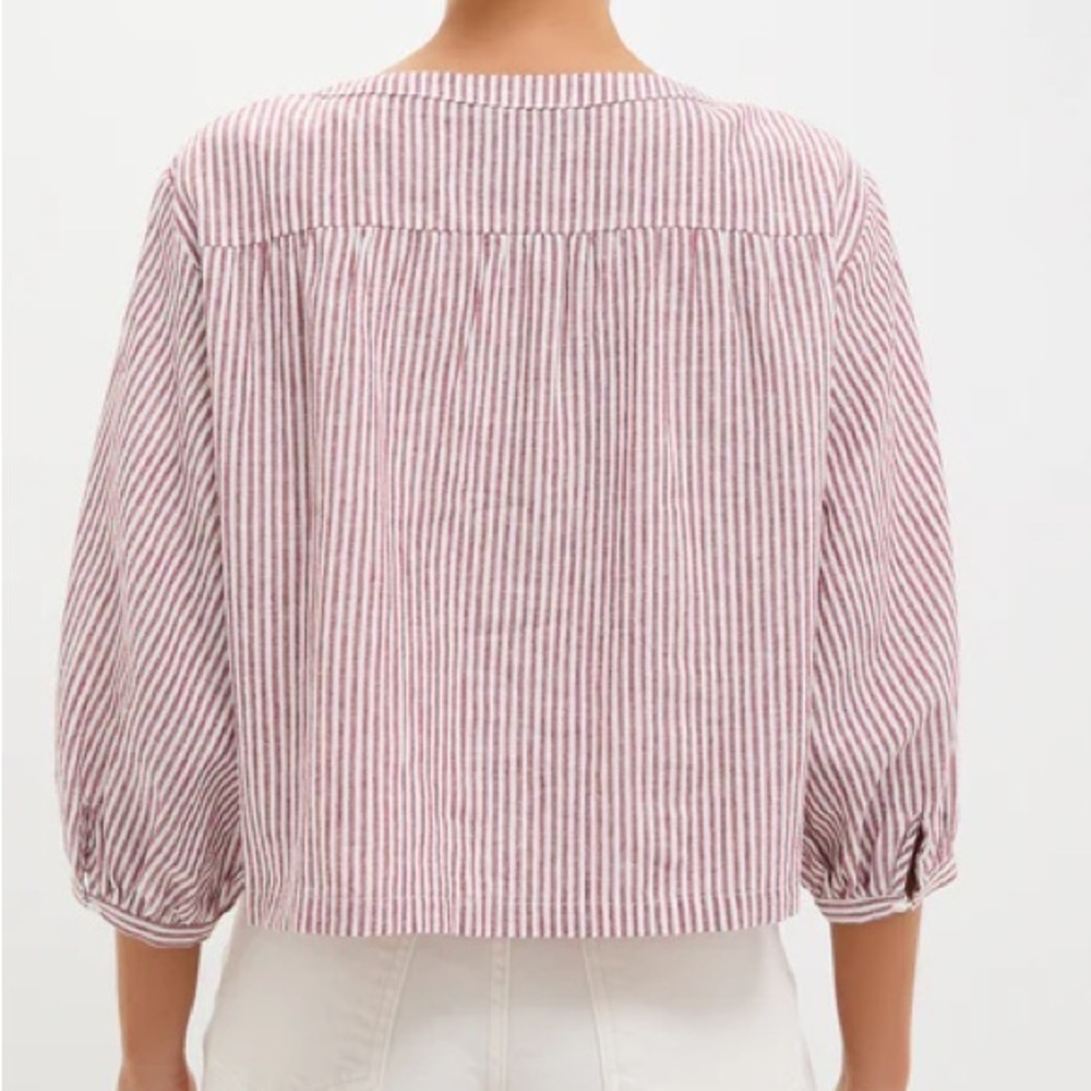 Tuckernuck Red Stripe Linen Kennedi Blouse Size Large Boxy Preppy - Picture 4 of 14